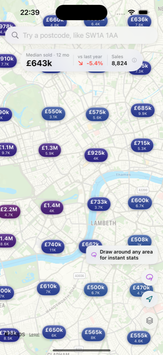 SoldMap price bubbles across north London